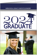 Class of 2024 Graduation Navy Blue and White Grad’s Photo card