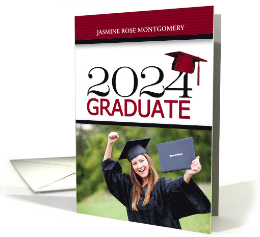 2024 Graduate in Deep Red and Black Photo card (794465)