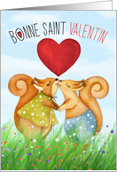 French Valentine’s Day Romantic Squirrels with Red Heart card