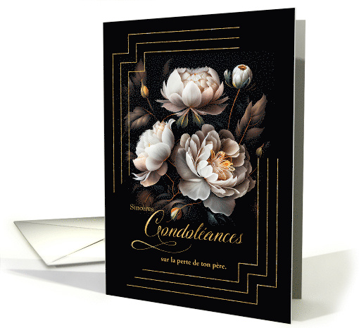 French Loss of a Father Condolances Magnolia Blooms on Black card