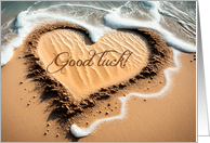 Good Luck Written in the Sand Beach card