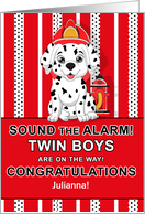 Twin Boy Congratulations Cute Dalmatian Firehouse Dog Theme card