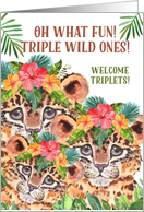 Triplet Baby Congratulations Cheetah Jungle Theme card