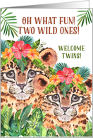 Twin Baby Congratulations Cheetah Jungle Theme card