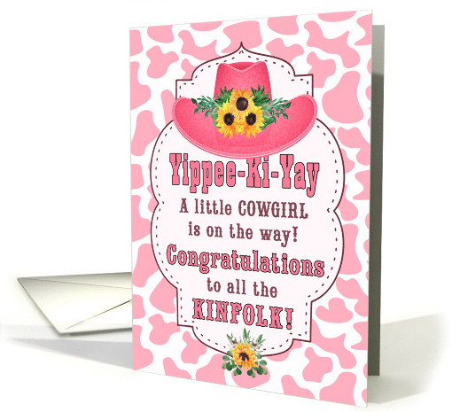 Expecting a Girl Pink Western Cowgirl Theme Congratulations card