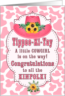 Expecting a Girl Pink Western Cowgirl Theme Congratulations card