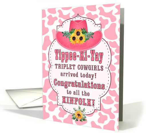 New TRIPLET Cowgirls Pink Western Themed Congratulations card (796546)
