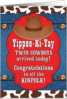 TWIN Baby Cowboys Western Themed Congratulations card