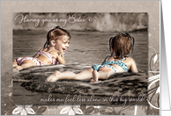 for Twin Sister on Twins Day Girls on the Beach Tinted Photograph card