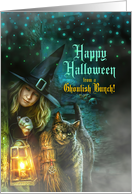from a Ghoulish Bunch Halloween Witch and Cat card