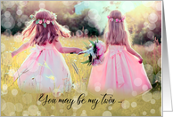 for Twin on Sister’s Day Two Girls in Pink Dresses Meadow card