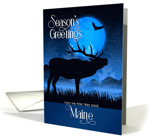 Maine The Pine Tree State Woodland Deer Blue Starry Night card