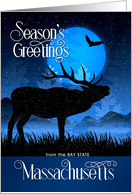 Massachusetts Season’s Greetings Blue Starry Sky and Moose card