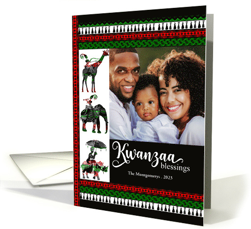 Kwanzaa Green Red and White with Cultural Elements with Photo card