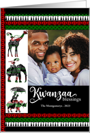 Kwanzaa Green Red and White with Cultural Elements with Photo card