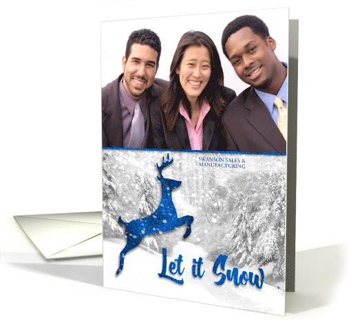 Business Let it Snow with Blue Leaping Reindeer card (852765)