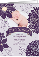 Christening Invitation Plum Botanicals with Photo card