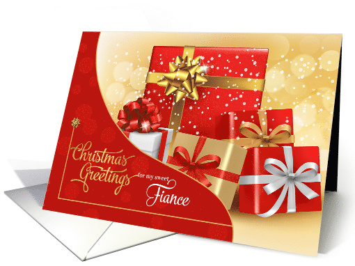 for Fiance Red and Gold Christmas Gifts with Bokeh card (857238)