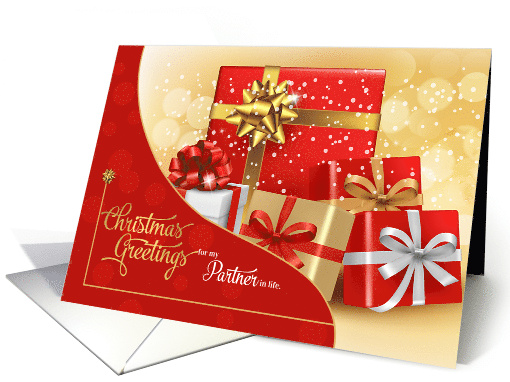 for Life Partner Red and Gold Christmas Gifts with Bokeh card (857262)
