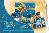 for Teacher Blue and Gold Christmas Gifts card