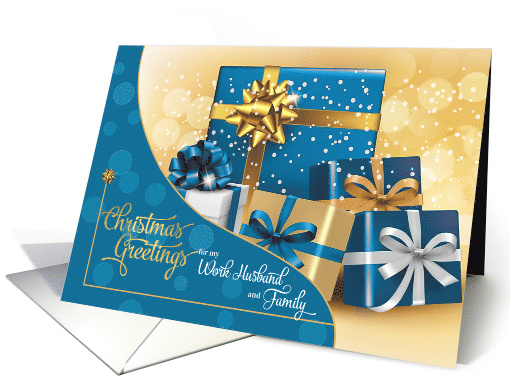 for Work Husband and Family Blue and Gold Christmas Gifts card