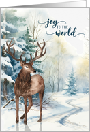 Joy to the World Holiday Reindeer Winter Forest card