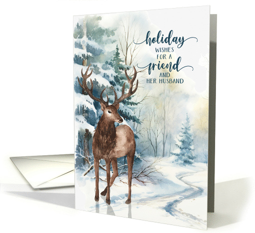for Friend and Her Husband Reindeer Winter Forest card (860320)