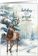 for Friend and Her Husband Reindeer Winter Forest card