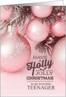for Teen Girly Pink Holiday Ornaments Holly Jolly card