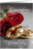 Wedding Congratulations Roses and Rings Custom Name card
