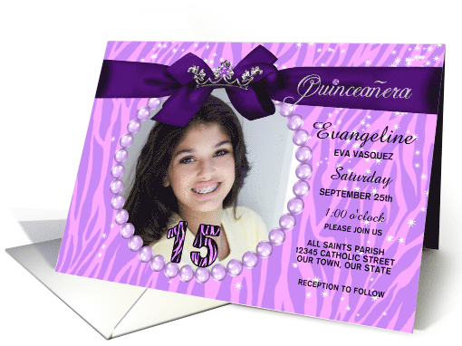 Quinceanera Purple Zebra Print Custom Photo and Text card (896315)