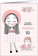 Girl’s Birthday with Custom Name and Age in Pink and Black card
