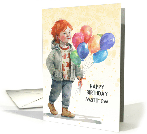 Boy's Birthday Custom Name Colorful Balloons Little Boy card (898823)