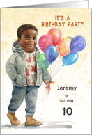 Boy Age Specific Birthday Party Brown Boy Balloons Custom Text card