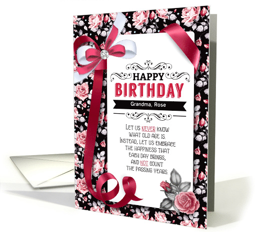 for Grandma Belated Birthday Custom Name Pink Vintage Roses card