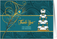 Wedding Caterer Thank You Peacock in Teal and Gold card