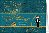 Ring Bearer Wedding Thank You Peacock in Teal and Gold card