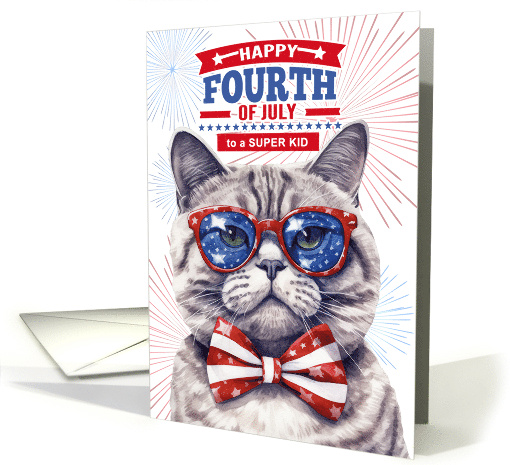 for a Super Kid 4th of July Cute Patriotic Cartoon Cat card (914355)