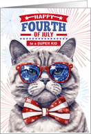 for a Super Kid 4th of July Cute Patriotic Cartoon Cat card