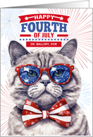 Funny 4th of July Patriotic Cat with Custom Name card