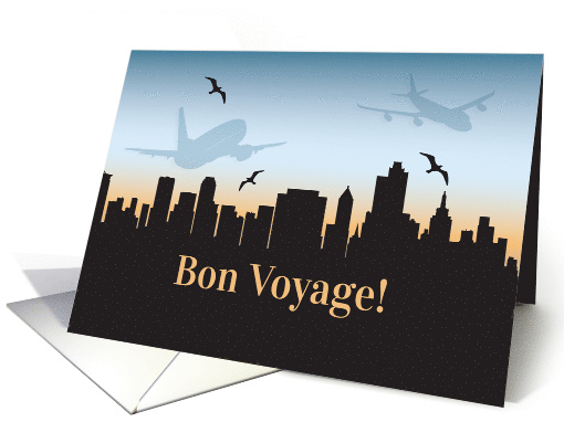 BonVoyage City Skyline and Planes at Sunset card (916362)