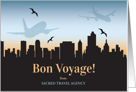 Bon Voyage Travel Agency Business Skyline and Planes Custom card