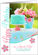 For Mom’s Birthday on Mother’s Day Cake and Flowers Garden card