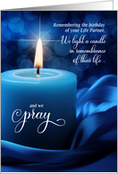 Life Partner Remembrance on His Birthday Blue Candle card