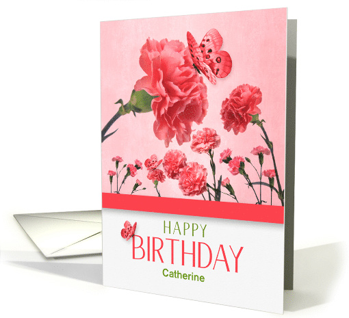 Custom Birthday Salmon Pink Carnation Garden card (934823)