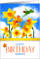 Custom Birthday Daffodils with Butterflies and Hummingbird card