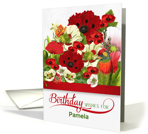 Custom Birthday Poppies with Butterfly and Lorikeet Parrot card