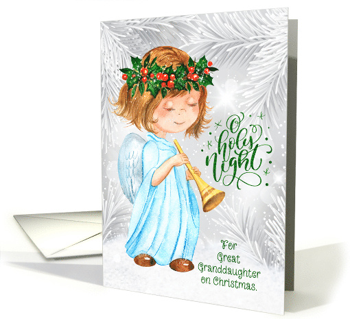 for Great Granddaughter Christmas Angel Girl and Pines card (940003)