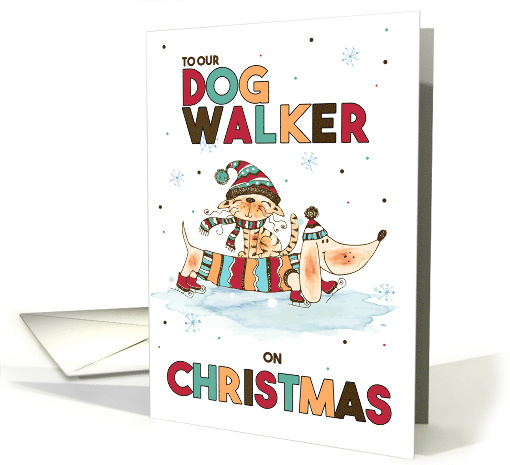 for Dog Walker on Christmas Wiener Dog and Cat card (940019)