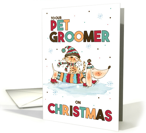 for Pet Groomer on Christmas Wiener Dog and Cat card (940026)